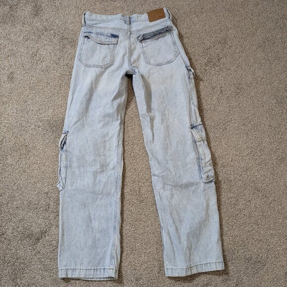 AEROPOSTALE Light Blue Denim Mid-Rise Straight Leg Cargo Jeans; Size 00 - Picture 2 of 4